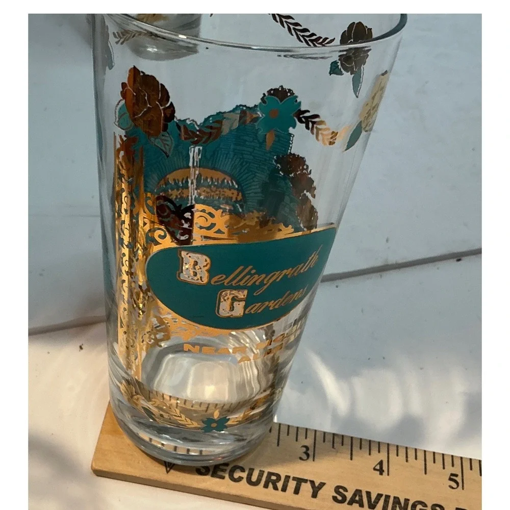 Vintage Souvenir Highball Glasses Busch & Bellingrath Gardens Gold Teal